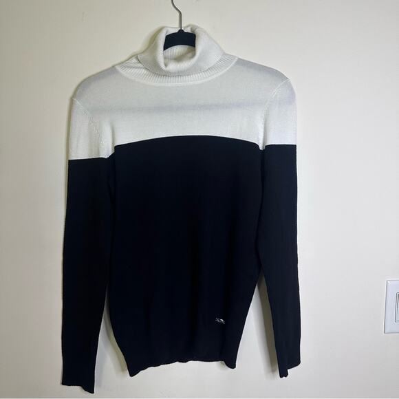 Calvin Klein Women’s Block Turtle Neck Black Gray Sweater size Small color block - Picture 1 of 7